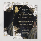 Elegant Zwart Jurk Brunette Vrouw Bloemen Zoet 16 Kaart (Voorkant / Achterkant)