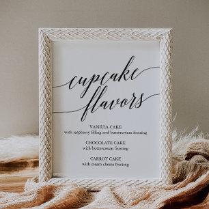 Elegant zwart kalligrafie cupcake smaken bord poster