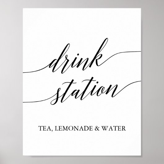 Elegant zwart kalligrafie drinkstation poster (Voorkant)