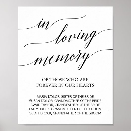 Elegant zwart kalligrafie 'In Loving Memory'-bord Poster (Voorkant)