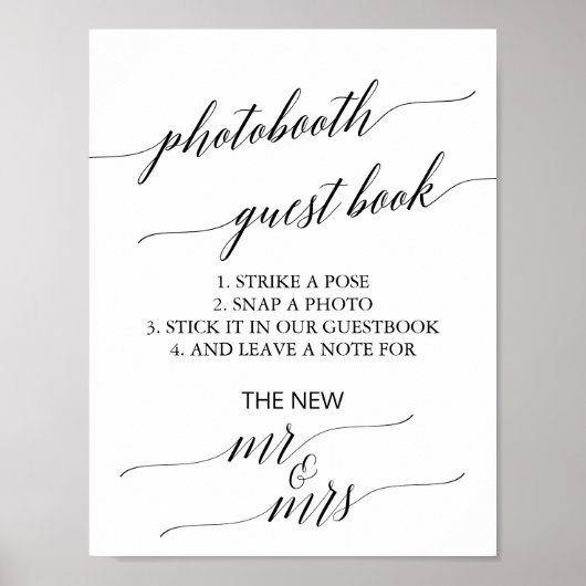 Elegant zwart kalligrafie photobooth gastenboek poster (Voorkant)