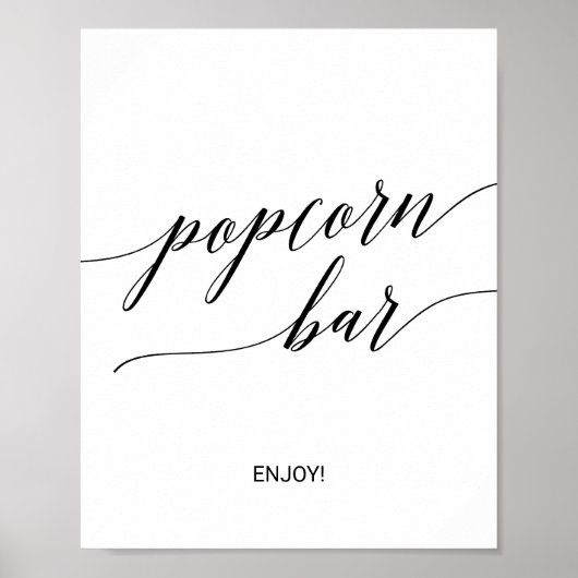 Elegant zwart kalligrafie Popcorn Bar bord Poster (Voorkant)