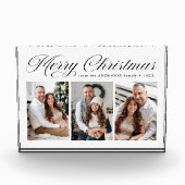 Elegant Zwart Kalligrafie Script Vrolijk Kerstfees Fotoblokken (Voorkant)