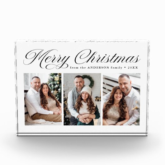 Elegant Zwart Kalligrafie Script Vrolijk Kerstfees Fotoblokken (Voorkant)