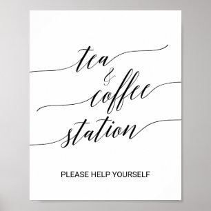 Elegant zwart kalligrafie thee- en koffiebord poster