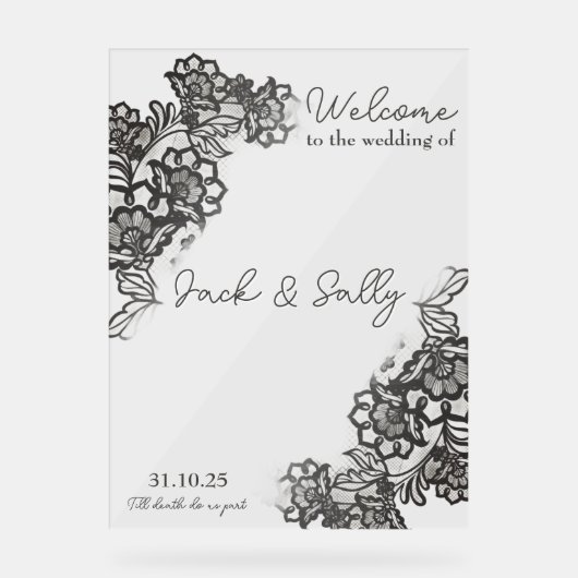 Elegant zwart kant acryl teken acryl bord (Voorkant)