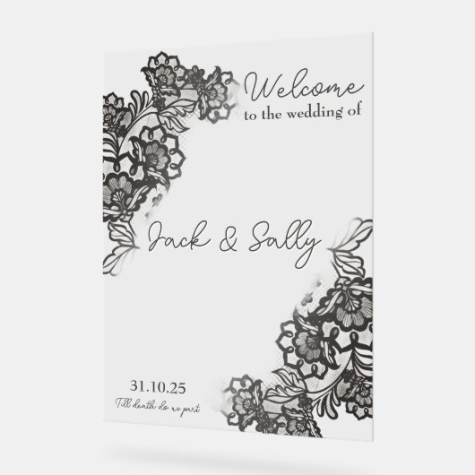 Elegant zwart kant acryl teken bord (Hoek)