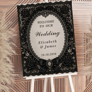 Elegant zwart kant Gotische Victoriaanse trouwbord Poster