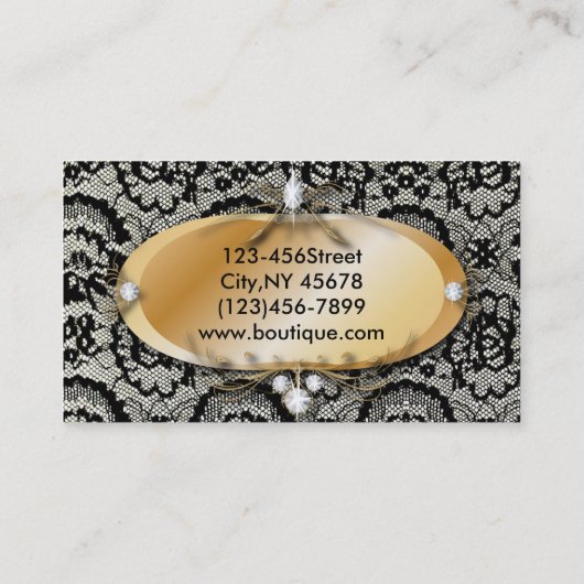Elegant Zwart Kant  Mode Visitekaartjes (Achterkant)