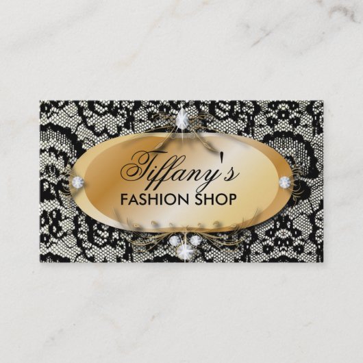 Elegant Zwart Kant  Mode Visitekaartjes (Voorkant)