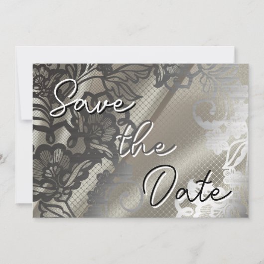 Elegant Zwart Kant  Save The Date (Voorkant)