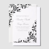 Elegant Zwart Kant Wit Damasks Bruiloft Vellum Uitnodigingen (Offset)