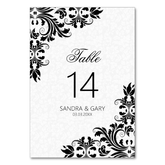 Elegant Zwart Kant Wit Damasks Kaart (Achterkant)
