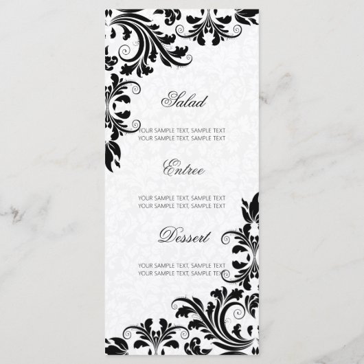 Elegant Zwart Kant Wit Damasks Menu (Achterkant)