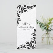 Elegant Zwart Kant Wit Damasks Menu (Staand voorkant)