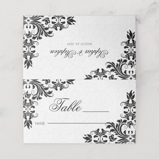 Elegant Zwart Kant Wit Damasks Plaatskaartje (Buitenkant ongevouwen)