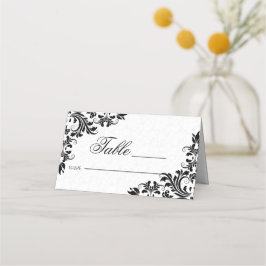 Elegant Zwart Kant Wit Damasks Plaatskaartje