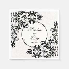 Elegant Zwart Kant Wit Damasks Servet