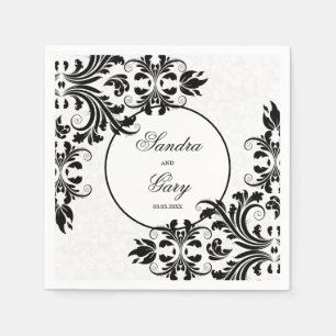 Elegant Zwart Kant Wit Damasks Servet