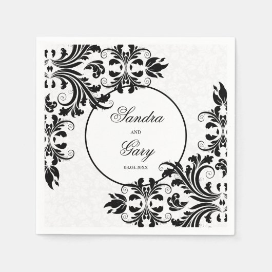 Elegant Zwart Kant Wit Damasks Servet (Voorkant)