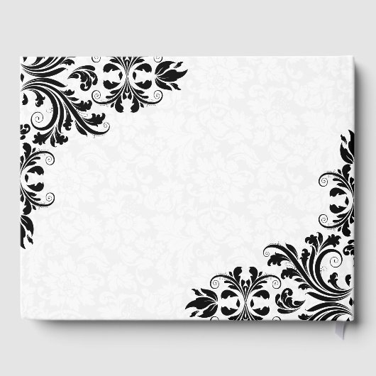 Elegant zwart kant wit damast gastenboek (Achterkant)