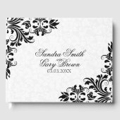 Elegant zwart kant wit damast gastenboek (Voorkant)