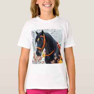 Elegant zwart kastanjebruin paard t-shirt