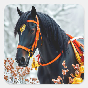 Elegant zwart kastanjebruin paard vierkante sticker