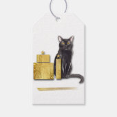 Elegant zwart kat met gouden cadeaus van het kat cadeaulabel (Voorkant)