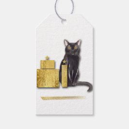 Elegant zwart kat met gouden cadeaus van het kat cadeaulabel