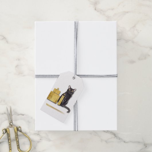 Elegant zwart kat met gouden cadeaus van het kat cadeaulabel (Met Touw)