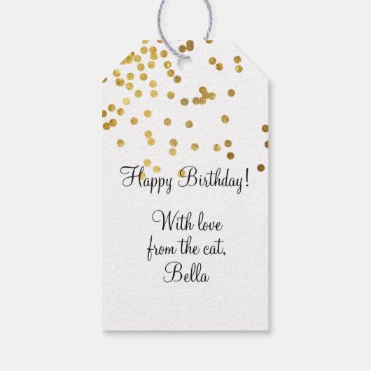 Elegant zwart kat met gouden cadeaus van het kat cadeaulabel (Achterkant)