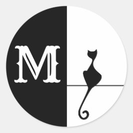 Elegant zwart kat met initiaal ronde sticker