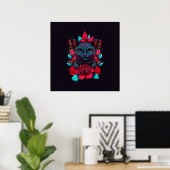 Elegant zwart kat Omringd door rode rozen | POSTER (Thuiskantoor)