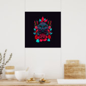 Elegant zwart kat Omringd door rode rozen | POSTER (Keuken)