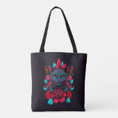Elegant zwart kat Omringd door rode rozen | Tote Bag (Achterkant)