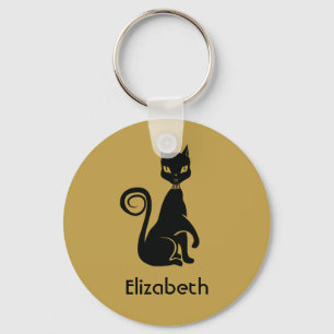 Elegant zwart kat op gouden achtergrond, speciaal  sleutelhanger