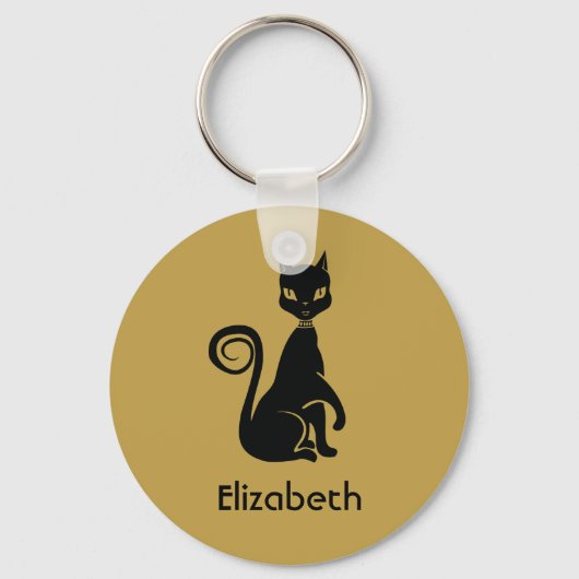 Elegant zwart kat op gouden achtergrond, speciaal sleutelhanger (Voorkant)