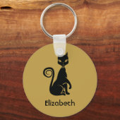 Elegant zwart kat op gouden achtergrond, speciaal sleutelhanger (Voorkant)