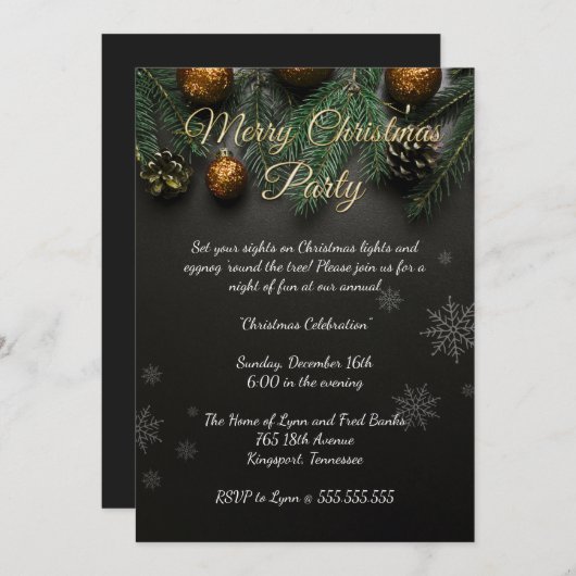 Elegant zwart kerstfeest kaart (Voorkant / Achterkant)