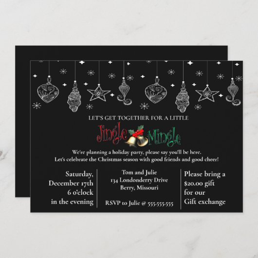 Elegant zwart kerstontwerp kaart (Voorkant / Achterkant)