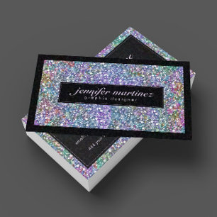 Elegant Zwart & Kleurrijke Paarse Glitter & Sparkl Visitekaartje