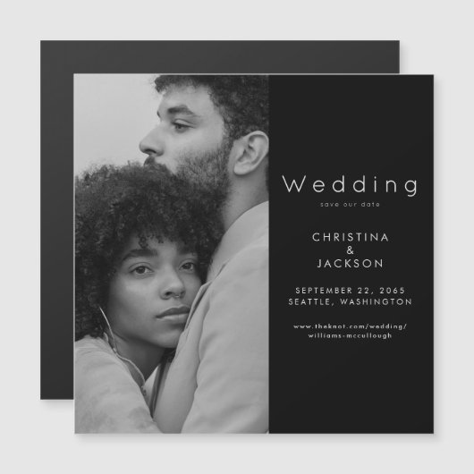 Elegant zwart koppel foto Sla de datum op Magnetische Uitnodiging (Voorkant / Achterkant)