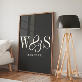 Elegant zwart koppel initieel huwelijksgeschenk poster