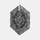 Elegant Zwart Kristal Kerstmis Hexagon Glas Ornament (Voorkant links)