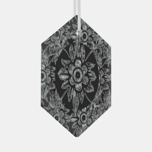 Elegant Zwart Kristal Kerstmis Hexagon Glas Ornament (Voorkant Rechts)