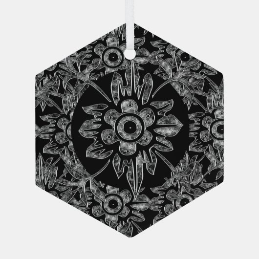 Elegant Zwart Kristal Kerstmis Hexagon Glas Ornament (Achterkant)