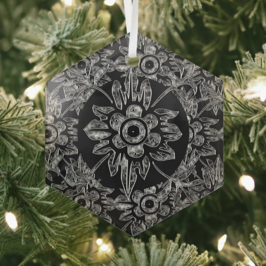Elegant Zwart Kristal Kerstmis Hexagon Glas Ornament (Insitu)
