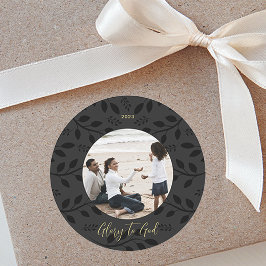 Elegant zwart laat glorie aan God Kerstmis Foto Ronde Sticker