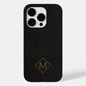 Elegant zwart leder, eenvoudig monogegrammeerd Case-Mate iPhone case (Achterkant)